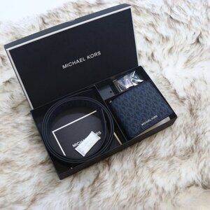 Michael Kors Logo Belt and Billfold Wallet Set In Box 36U1LGFY7B Admrl P…